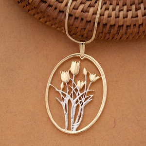 Tulip Flower Pendant and Necklace, Turkish Tulip Coin Hand Cut Pendant ( #K 795 )