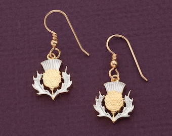 Scottish Thistle Earrings, Scottish coin Hand Cut,  5/8" in Diameter ( #138BE )