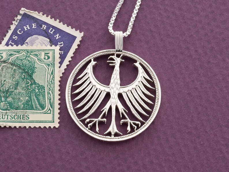 1 18 in diameter, # 116S German Eagle Jewelry Hand Cut German five mark coin Silver German Eagle Pendant