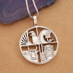 Silver Icelandic Pendant and Necklace, Hand cut Iceland coin pendant, Iceland Coin Jewelry, 1&quot; in diameter, ( #X 420S )