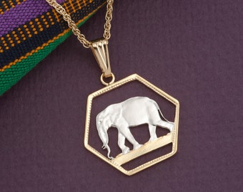 Hand Cut Elephant Pendant: 1943 Belgian Congo Coin Jewelry