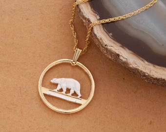 Gold Round Necklace for Men Women Snowflakes Pendant with Rope Chain Snow INTERESTPRINT Polar Bear