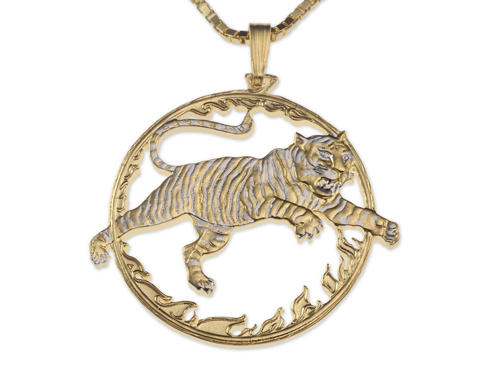 Year of the Tiger Pendant and Necklace Chinese Coin Hand Cut - Etsy