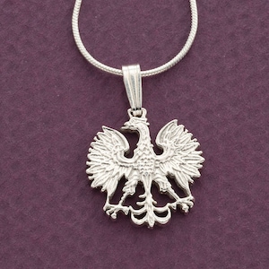 Silver Polish Eagle Pendant and Necklace, Hand cut Polish Eagle Coin, Sterling Silver Polish Eagle Jewelry, 5/8" in diameter, ( #K 254S )