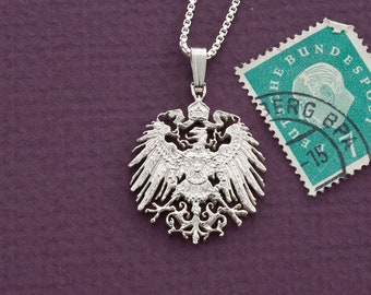 Sterling Silver German Eagle Pendant, hand cut German Eagle three mark coin, German Coin Jewelry, 1" in diameter, ( #X 121S )