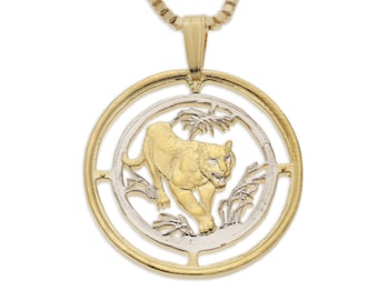 Bengal Tiger Pendant, Russian 10 Rubles Tiger coin, Hand Cut Coin, 1" in Diameter, ( # X 673 )