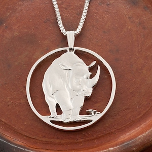Rhinoceros Pendant, Rhinoceros Jewelry, Tanzania Jewelry, Coin Jewelry, Handmade Coin Jewelry, African Wildlife, (#X 377S )