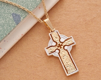 Celtic Cross Pendant & Necklace , Hand Cut Celtic Medallion, ( #R 776B )