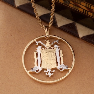 Spanischer Münzschmuck, Spanien Anhänger, Spanien Halskette, Cut Coin Anhänger, ( #R 845 )