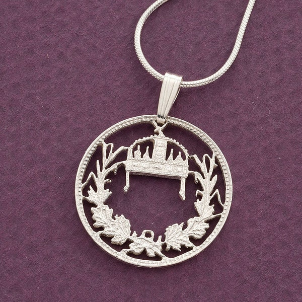 Sterling Silver Hungarian Pendant, hand cut Hungarian St. Stevens Coin, Hungarian Coin Jewelry, 7/8" in diameter, ( #K 157S )