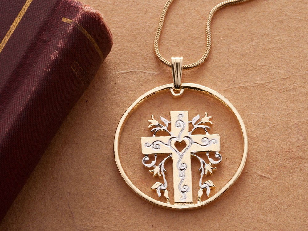Gold religious medallion necklace sale
