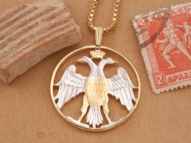 1 18/' in diameter, # 902 Greek Phoenix Pendant Greek hand cut coin
