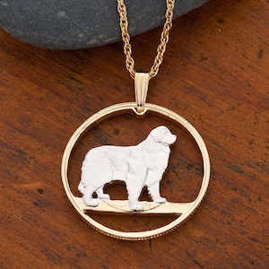 Newfoundland Dog Pendant, Hand Cut Canadian 50 Cents Coin, 1&quot; in Diameter, ( # R 614 )