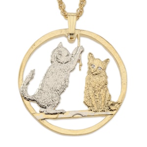 Isle of Man Cat Coin Pendant: 14K Gold & Rhodium Plated Necklace