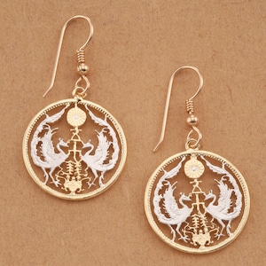 Japanese Koyo Bird Coin Earrings: 14k Gold Filled Wires