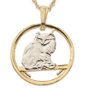 Turkish Cat Coin Pendant: 14K Gold & Rhodium Plated Necklace