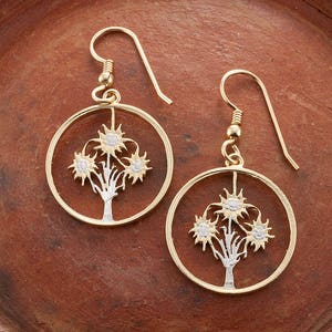 Austrian Edelweiss Flower Earrings, Austrian One Shilling Coin Hand cut, 3/4&quot; in Diameter, ( # 11E )