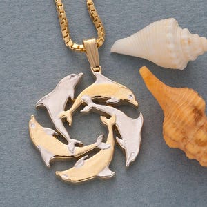 Dolphin Pendant & Necklace, Gibraltar Coin Hand Cut, ( #X 123 )