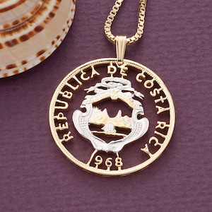 Costa Rica Pendant, Royal Crest Coin Hand Cut, 1 1/8&quot; in Diameter, ( #X 854 )