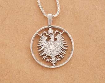 Sterling Silver German Eagle Pendant, Hand cut German one mark coin, German Coin Jewelry, 7/8" in Diameter, ( # 115S )