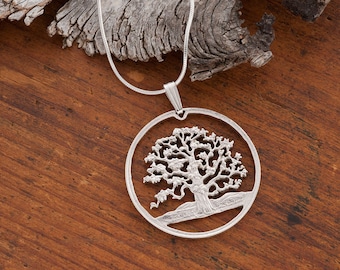 Ciondolo in argento sterling con albero della vita tagliato a mano: gioielli con monete