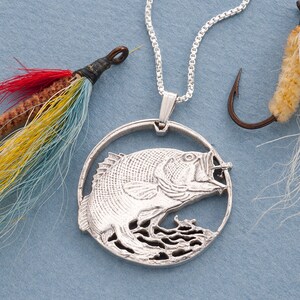Sterling Silver Large Mouth Bass Pendant, Hand cut Large Mouth Bass medallion, Bass Jewelry, Fisherman Gifts, 1 1/4" diameter, ( #X731S )