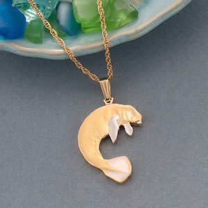 Manatee Pendant, Hand cut Costa Rican Coin Jewelry, Sea Life Jewelry, Manatee Jewelry, 1" long, ( #R 378B )