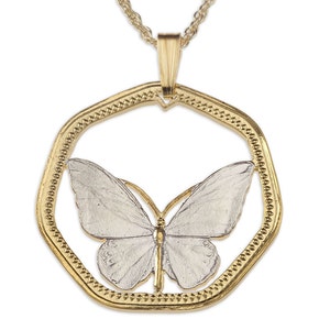 Butterfly Pendant & Necklace, New Guinea 100 KIna Coin hand Cut, ( #R 811 )