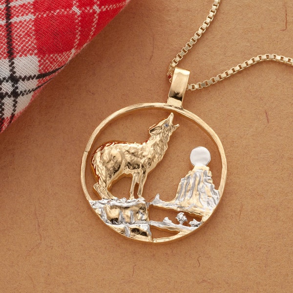 14K Gold Wolf Medallion Pendant: Hand Cut Wildlife Collector Piece
