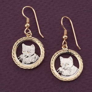 14K Gold Filled Cat Earrings: Small Rhodium Plated Kitten Jewelry