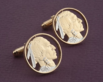14K Gold & Rhodium Indian Head Nickel Cuff Links: United States Coin Jewelry