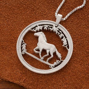 Sterling Silver Horse Pendant , Hand cut Australian Horse Coin, Silver Equestrian Jewelry, Year Of The Horse  1 1/4&quot; in Diameter  (#X 742S )