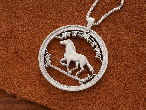 Hand Cut Sterling Silver Horse Pendant: Australian Coin Equestrian Jewelry