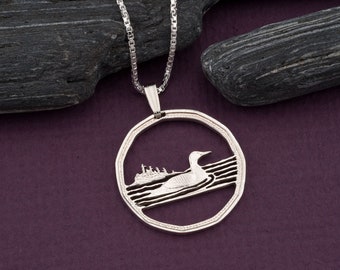 Silver Loon Pendant, Canadian Loon Jewelry, Sterling Silver Loon Jewelry, Canadian Coin Jewelry  Waterfowl Gifts ( #X 54S )