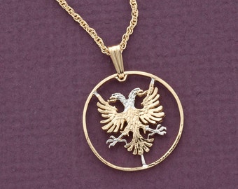 Albanese adelaarhanger, handgekapte munt, diameter 7/8" (#R 940)