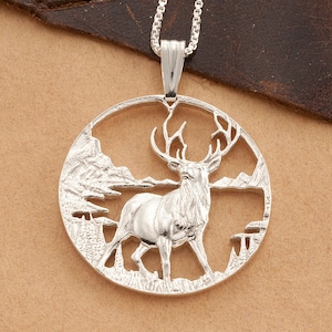Sterling Silver Elk Pendant, Silver Elk Pendant, Silver Elk Jewelry, Sterling Silver Wild Life Jewelry, 1 1/4&quot; diameter, ( #X 609S )