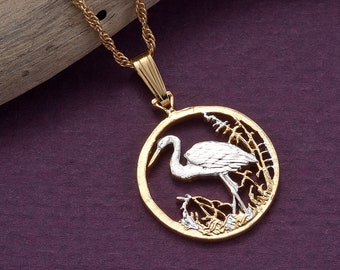 Colgante de garceta, moneda rusa cortada a mano, 3/4" de diámetro, (#R 804B)