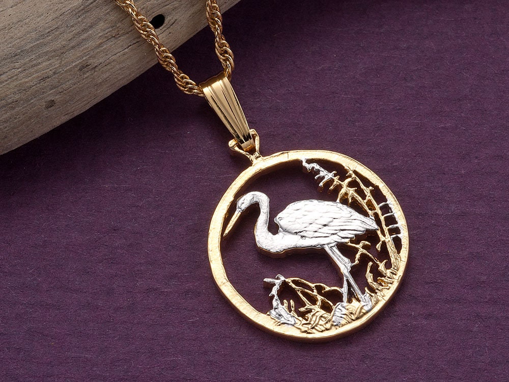 ニュージーランド 白鷺 カットアウト コイン ネックレス 金鍍金仕上