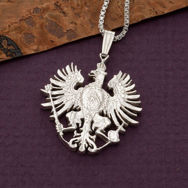 Sterling Silver German Eagle Pendant Necklace: Hand Cut Coin
