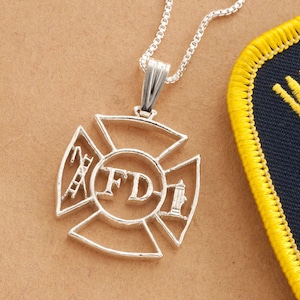 Sterling Silver Firefighter Pendant, Silver Firemen Pendant, Firefighter Jewelry, Maltese Cross Pendant, 1 1/8&quot; diameter, ( #X 630S )
