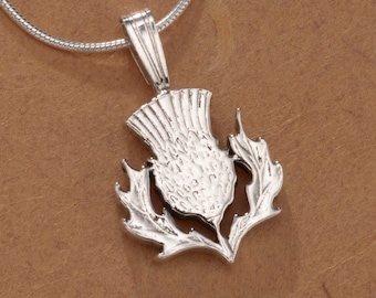 Hand Cut Sterling Silver Scottish Thistle Coin Pendant