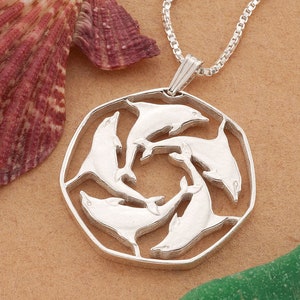 Sterling Silver Dolphin Pendant, Silver Dolphin Jewelry, Sea Life Jewelry, Dolphin Jewelry,1 1/8&quot; diameter, ( #X 124S )