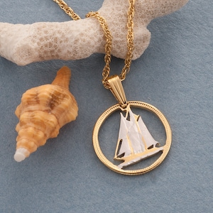 Sailboat Pendant, Canadian Bluenose Schooner hand cut coin, 3/4&quot; in diameter , ( #R 51 )