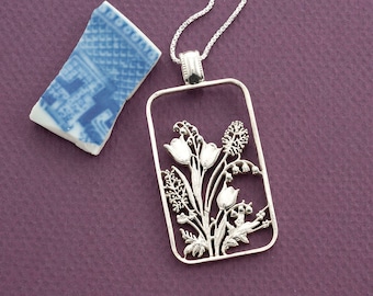 Hand Cut Sterling Silver Tulip Pendant Necklace: Floral Jewelry
