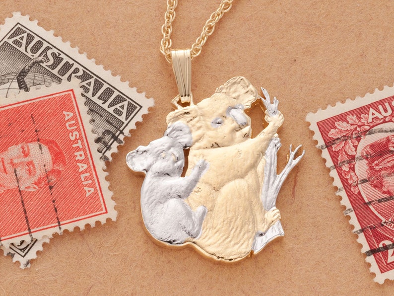 Koala and Baby Pendant and Necklace, Hand Cut Coins, Australian Coin Jewelry, Coin Jewelry, Ethnic Jewelry, Wild Life Jewelry, R 5 image 2