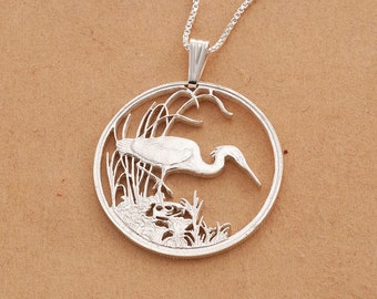 Colgante de garceta de plata esterlina tallado a mano: joyería de aves tropicales