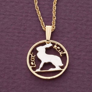 Ireland Rabbit Pendant, Ireland Three Pence coin hand Cut, 3/4" in Diameter, ( # R 165 )