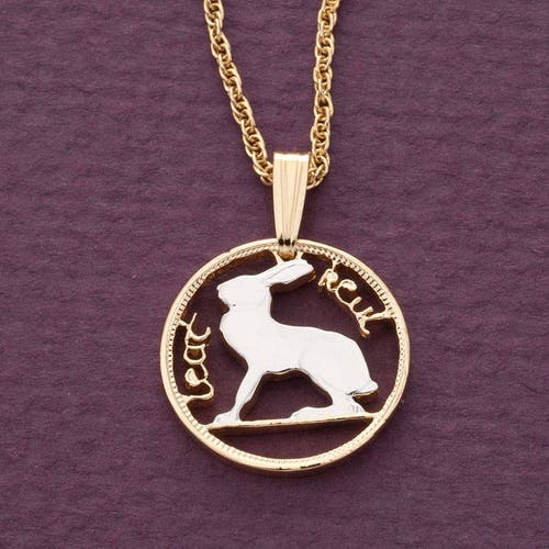 Ireland 3 Pence Cut Coin Pendant With Necklace Irish Rabbit - Etsy