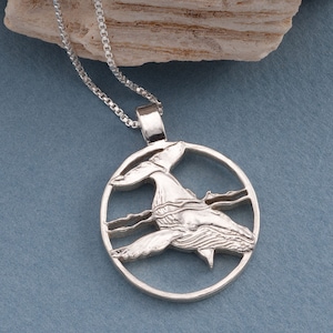 Silver Humpback Whale Pendant and Necklace, Sterling Silver Humpback Whale Jewelry, Silver Sea Life Jewelry,1 1/8&quot; diameter, ( #X 640S )