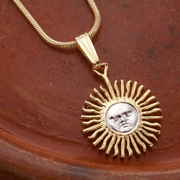 Sun Pendant, 5 Peso Argentina hand cut coin, ( #K 2 )